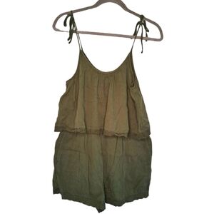 Aerie Green Sleeveless Tie Shoulder Shorts Romper with Pockets Size Medium